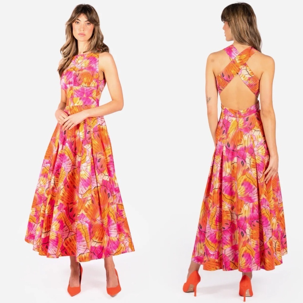 NEW! AURETA- ELKE MAXI DRESS Size Medium Spring Pink Orange Cotton